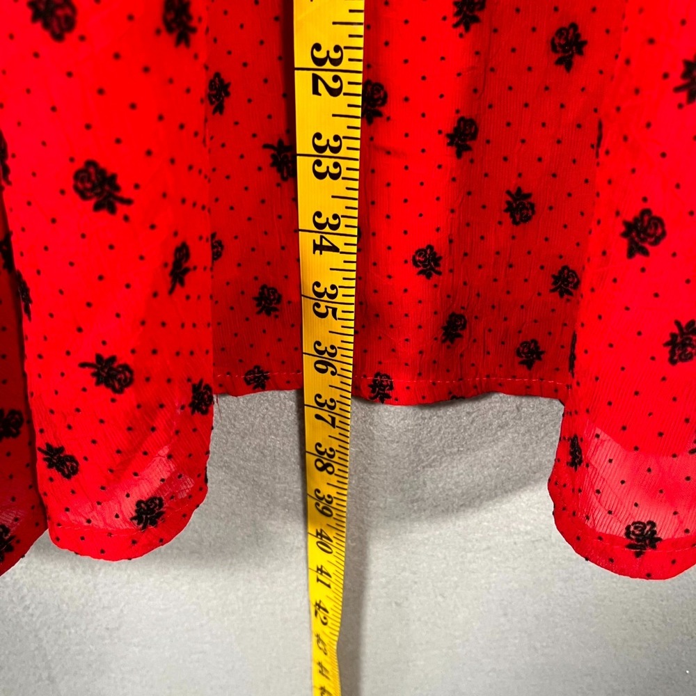 Voodoo Vixen A Line Dress Womens Medium Red Rose Polka Dot Lace Trim Cap Sleeve - Picture 4 of 6